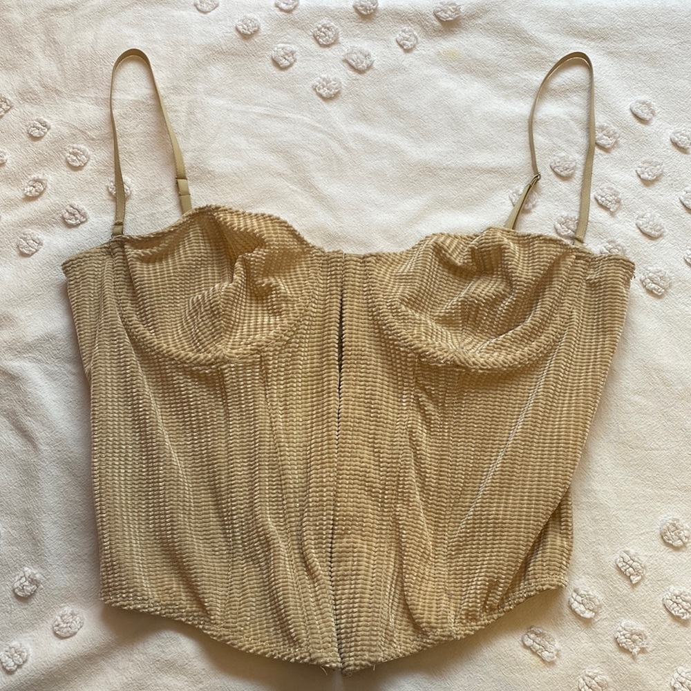 Replay Velvet Waffle Corset Top - Gold/Tan